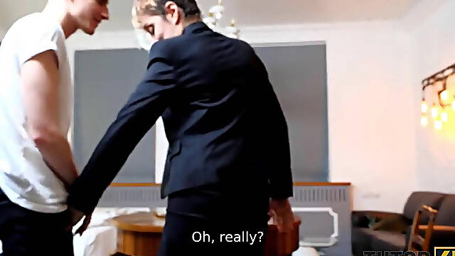 TUTOR4K. Prankster hides tutors glasses and nicely fucks mature woman