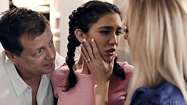 Mom and daughter home porn on a man's full cock