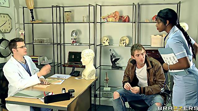 Ebony babe rides younger man's dong like a porn goddess