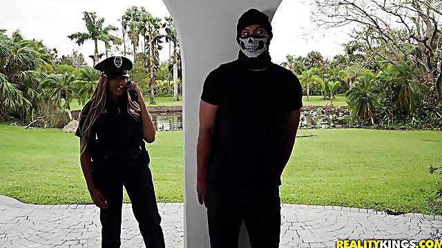 Black female cop with big ass goes fucking with horny burglar