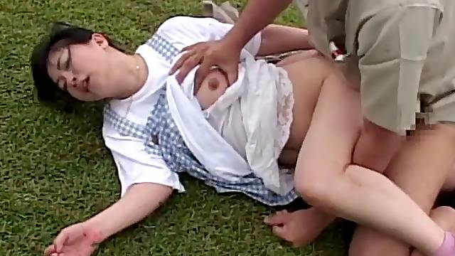 Dirty slut from Japan masturbates and gets fucked in outdoors