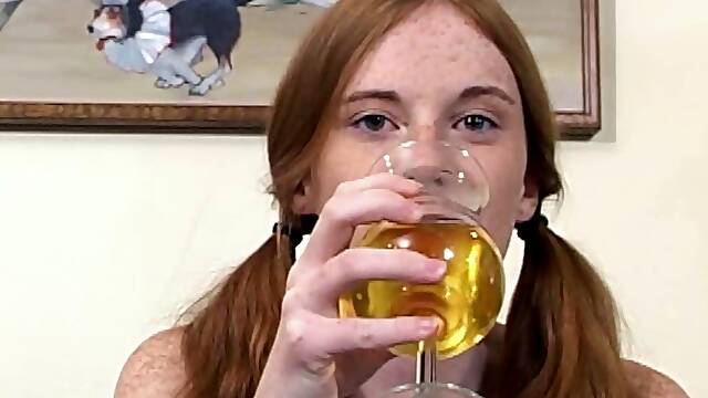 Pale freckled redhead in a three some