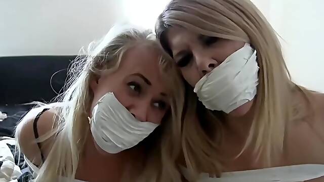 Blonde women got tied up by a burglar who just wanted to see those big boobs