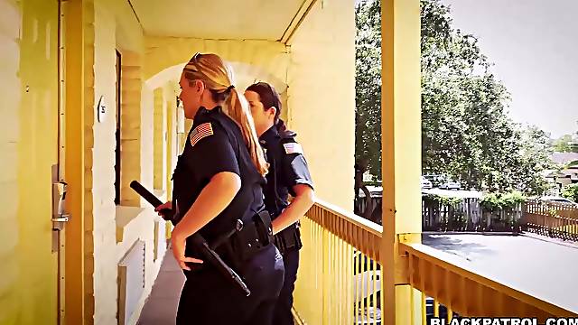 Two police women fucks one handsome arrested dude and eat his semen