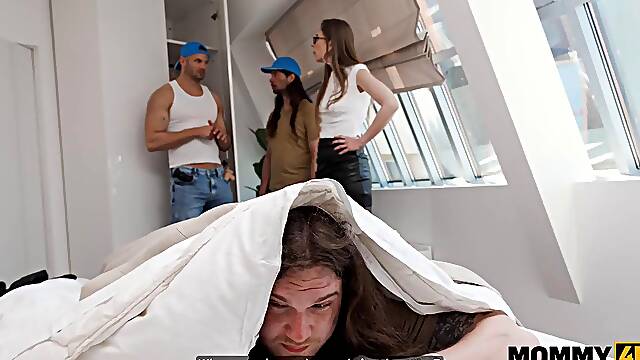 Mommy4K Savors Thick Facial Blasts All Over Her Face While Friends Witness Sloppy Blowjobs, In