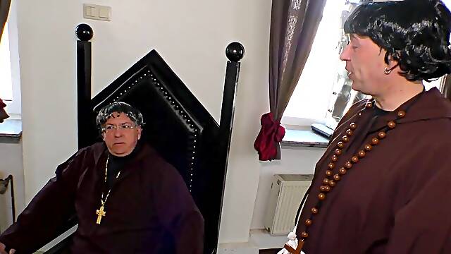 Saggy tits granny getting banged by a priest with a big cock