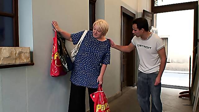 Busty 70 years old blonde grandma pleases fresh stud