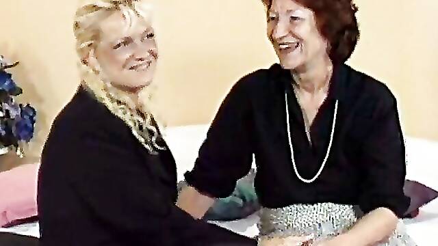 Lesbian Granny Fucks Busty Blonde MILF With Strapon