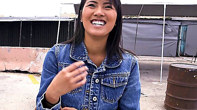 Asian sensation with nice tits rides the BangBus