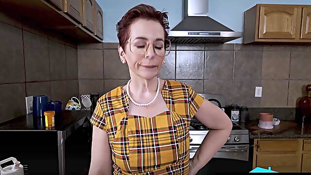 Stepgrandson offers to give his Gam gam Ruby Lynne a massage on her sore boobies