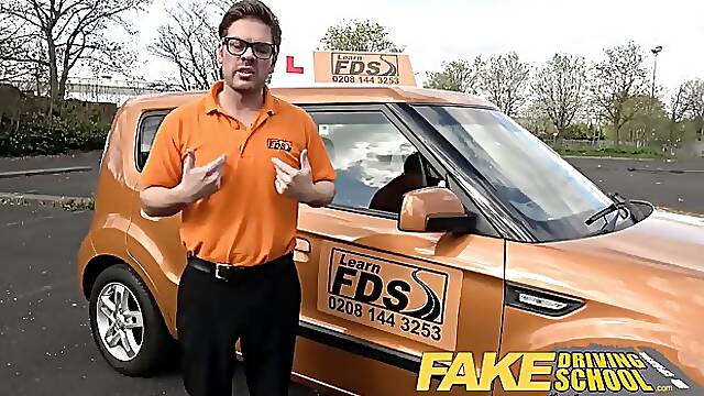 Teacher from the fake driving school fucks up the exam for his busty student