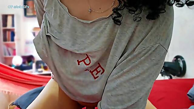 Curly Latina MILF with nice booty masturbates with her dildo