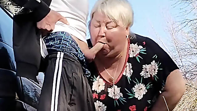Public milf-in-law jerks off my cock then swallows cum