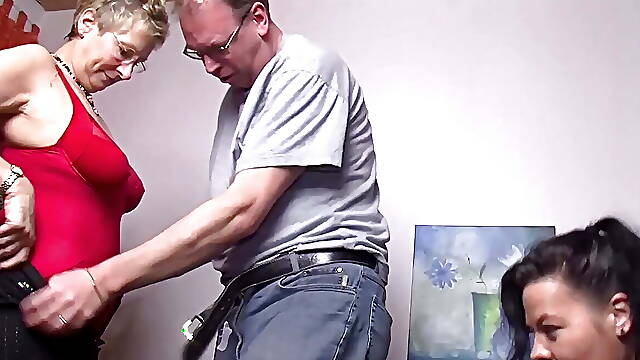 Mature woman's old cunt gets licked, fingered, and fucked by perverted German couple