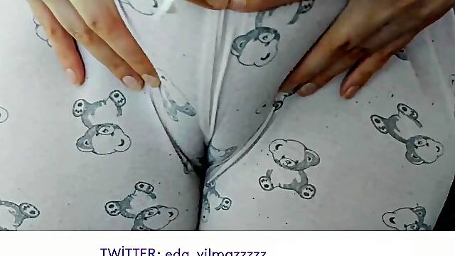 German MILF plays with her big natural tits in pajamas