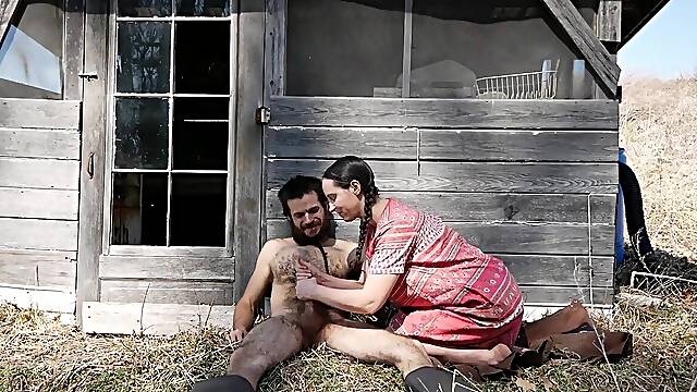 Spring is Cumming!: Hairy MILF Worships Thick Cock Man in Boots; Outdoor Blowjob and Quickie Fuck