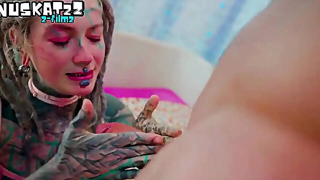 Tattooed hippie chick loves big cock in anal and facial scene