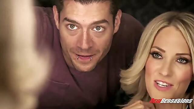 Busty blonde woman, Blake Morgan is playing with her big tits while getting fucked hard
