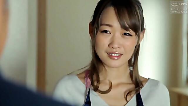 Adorable Asian brunette is fucking her boyfriends father while they are alone at home and horny