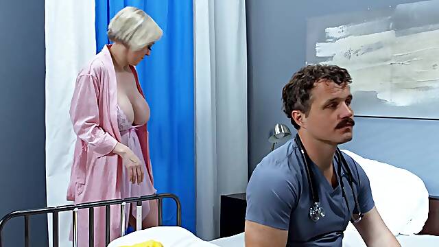 MILF Patient masturbates and fucked by TS and doctor