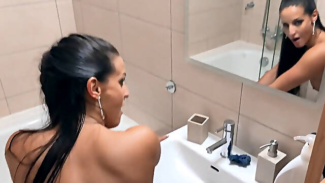 Bathroom screwing in doggy and missionary for these two