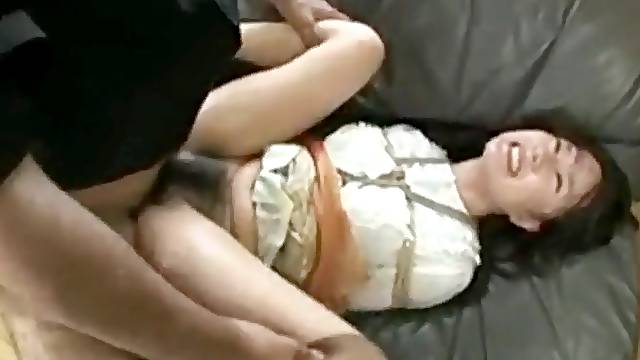 Aki Hagiwara gagged and blindfolded in bondage for hardcore Japanese porn
