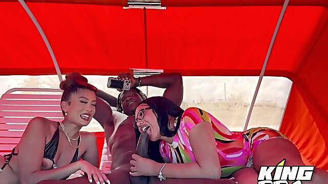 Cock hungry Mariana Maya shares a massive dick with sexy Aoki