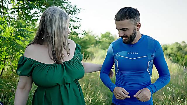 Mature bitch Joy Adams bends over to get her pussy smashed