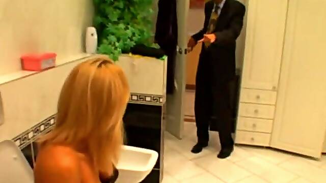 Terrific MMF clip with blowjob and DP with sizzling bosomy blonde milf