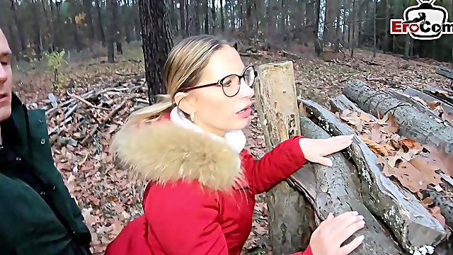 German blonde milf at forest sexdate pov