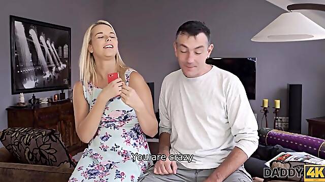 DADDY4K. Cutie with saggy titties cheats on resting BF with his sexually excited daddy