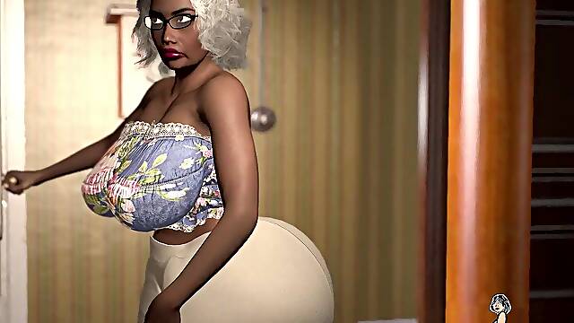 Milf Doigtée, Escalier Gros Seins, Dessin Animé Interracial