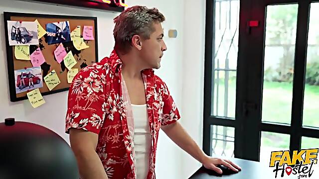 Fake Hostel - Lascivious redhead nymph in red boots and knee high socks uses all her toys on mature man who indeed desires to cum