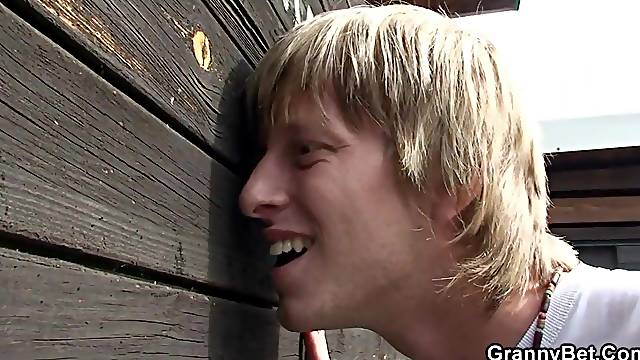 Blond grandma banged in public changing room