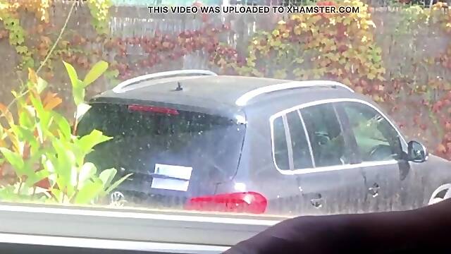 Camping risky public fellatio in front of an open window