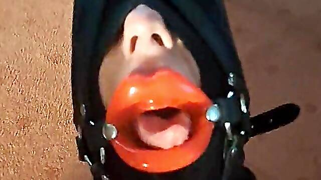 Aged woman in mask gets in throat.