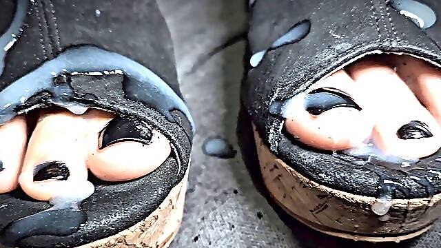 Jizm On ebony stilettos - Try To Not Cum