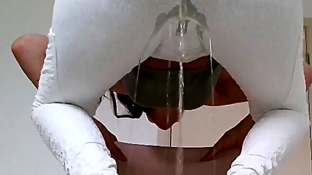 Pissing wetting yoga pants many positions