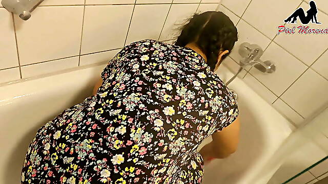 The maid is used and pissed on to get a cumshot