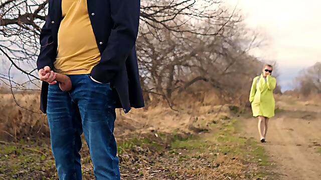 NO RISK! A RANDOM STRANGER IN PANTYHOSE COULD NOT RESIST THE HARD DICK OF AN EXHIBITIONIST...