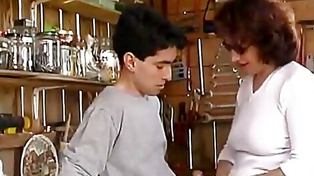 Hairy Mature Cougar Gets Banged and Facialized by the Young Gardener and Papy