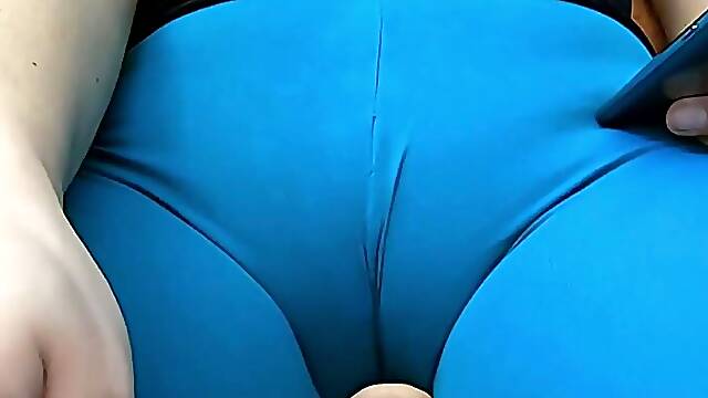 Horny wife with a big pussy enjoys a huge cock through leggings Until orgasm