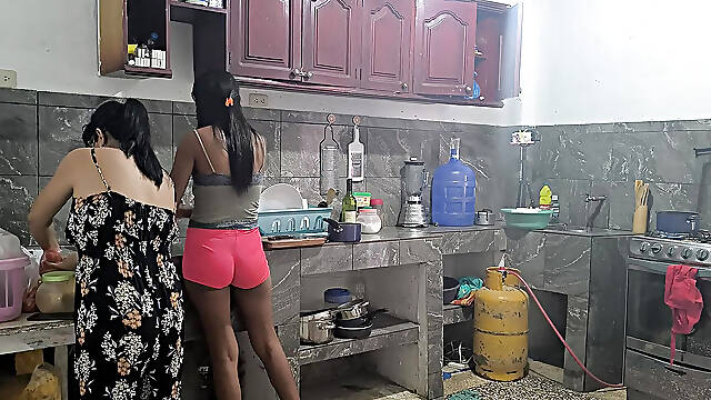 We are cooking lunch and then we start undressing in the kitchen