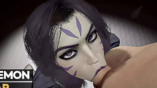 KaiSa gives a blowjob until he cums