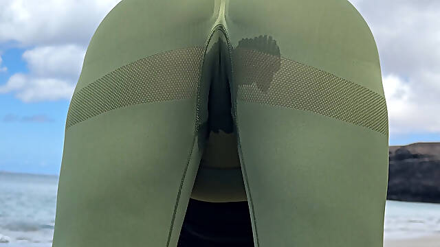 Yoga session on the beach went wrong. girl wetting pants
