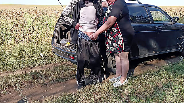 The neighbor holds my dick while I pee and then does blowjob in public
