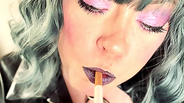 BBW Mistress Tina Snua In Leather &amp; Gloves Smokes 2 Cork Cigarettes - Gloved Smoking Mistress