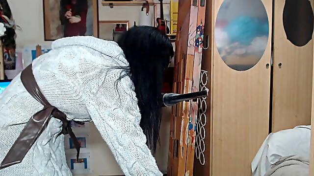 Very Horny Housewife Sticks a Vacuum Cleaner in Her Pussy