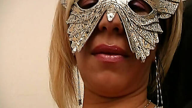Blonde Secretary in Mask Films an Amateur Porn Video Fingering Her Wet Pussy