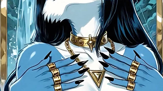 122. Blue Furry Demon Dance and Sexy Pose at Waterfall (Ai Animation)